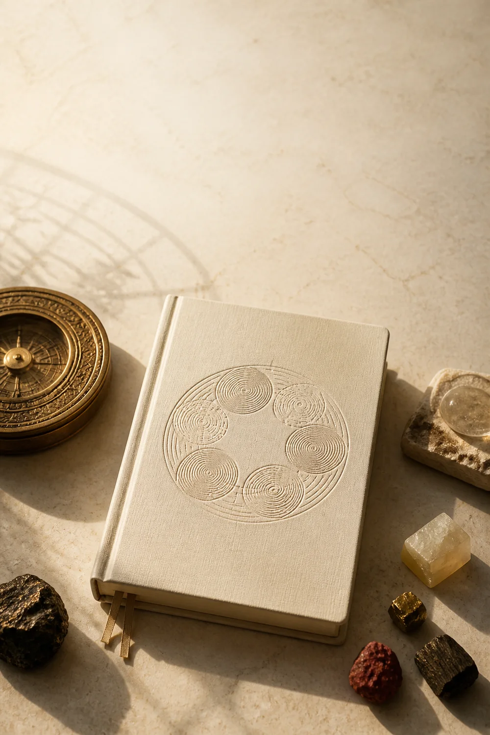 A Five Element journal with an antique Chinese compass